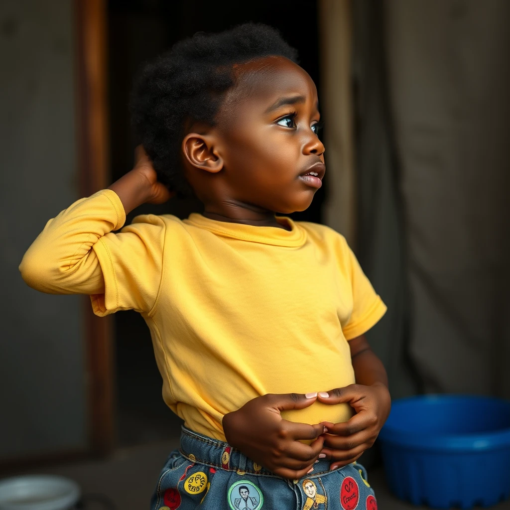 An African American child is holding back tears