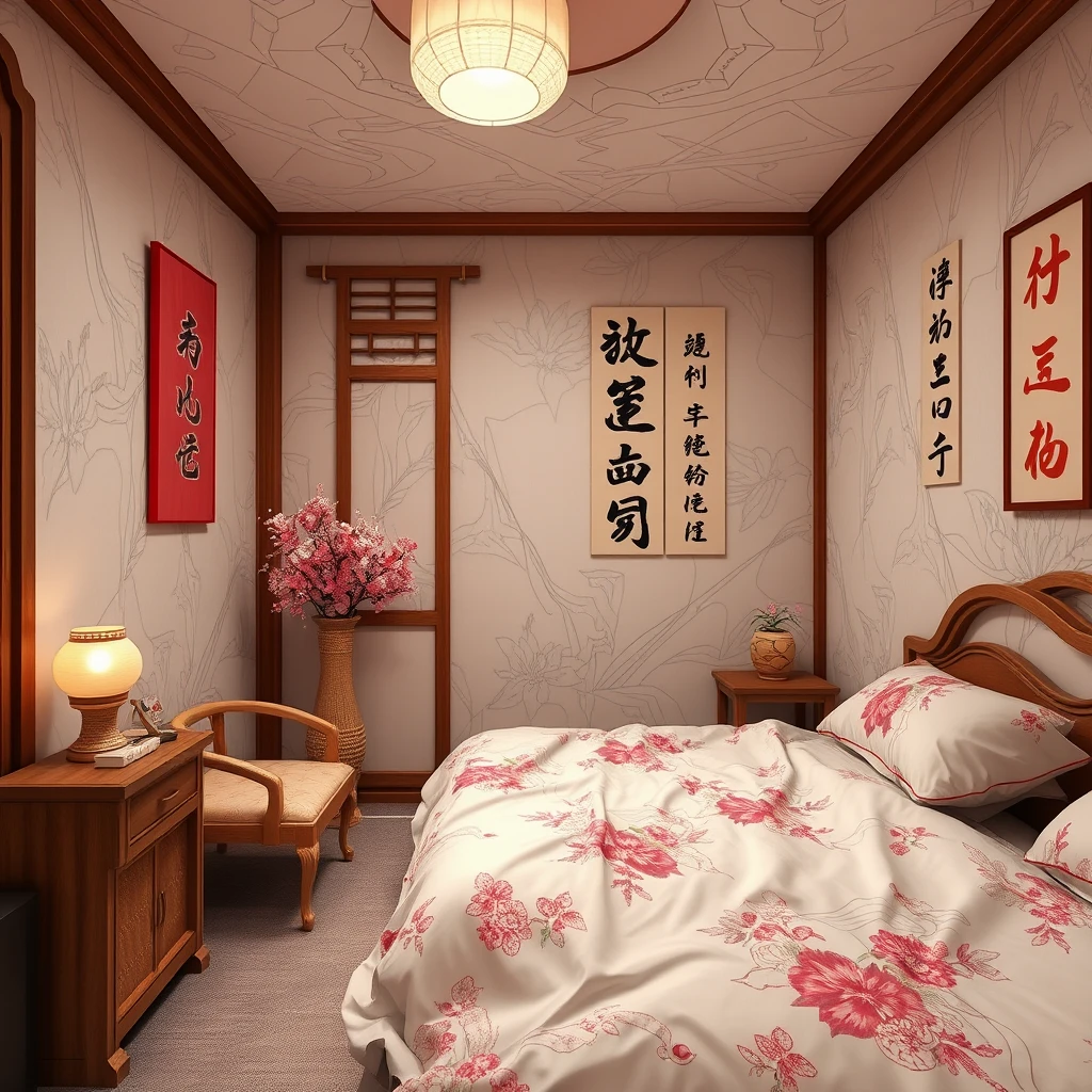 A beautiful woman's room, with Chinese characters. - Image