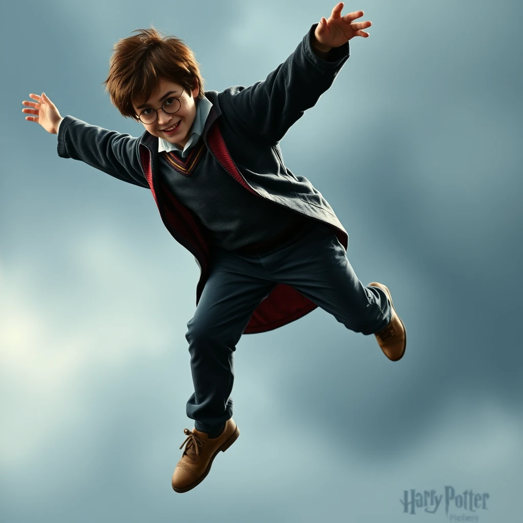 Photo realistic: Harry Potter doing a backflip. - Image