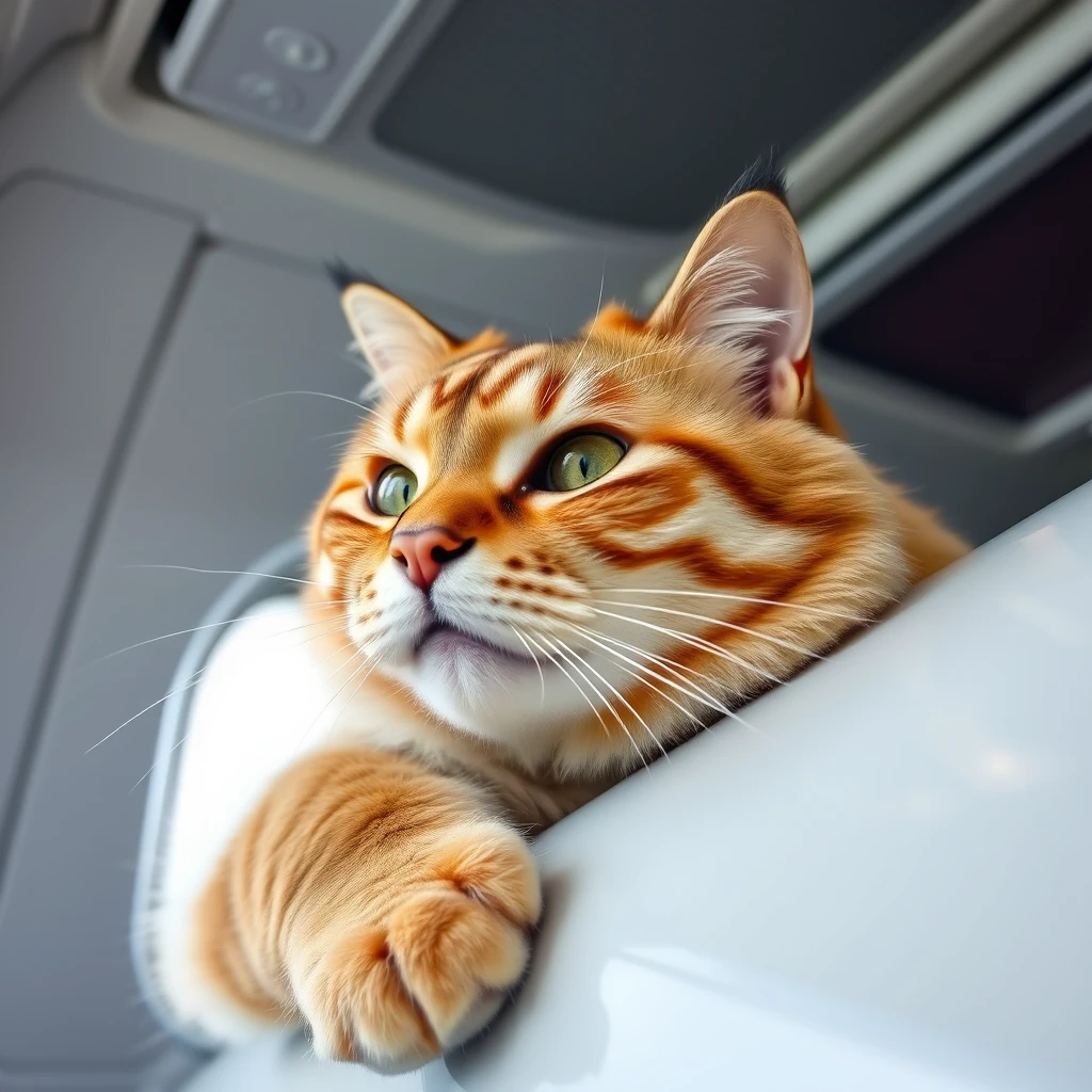 A big cat on an airplane.