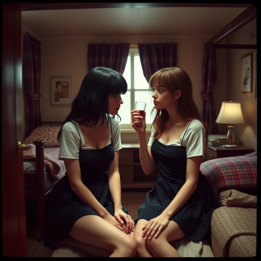 Two girls at boarding school succumb to the effects of a potent aphrodisiac together while they're alone in their warm, cozy dormitory.