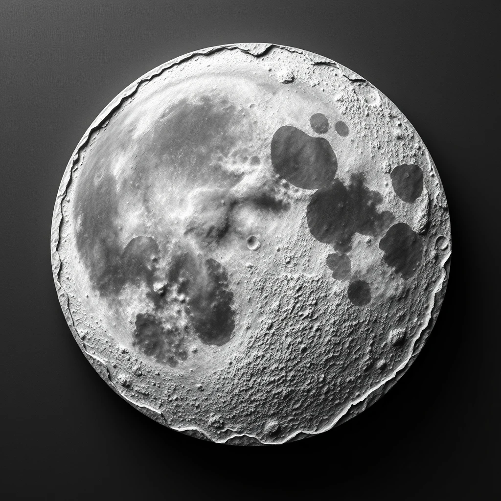 Full Moon,lunar surface,lunar soil texture,(((simple black background))),relief,gypsum sculpture,grayscale,high contrast,high detail,8K, - Image