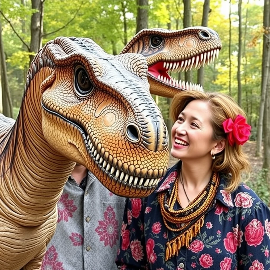 A dinosaur and a woman - Image