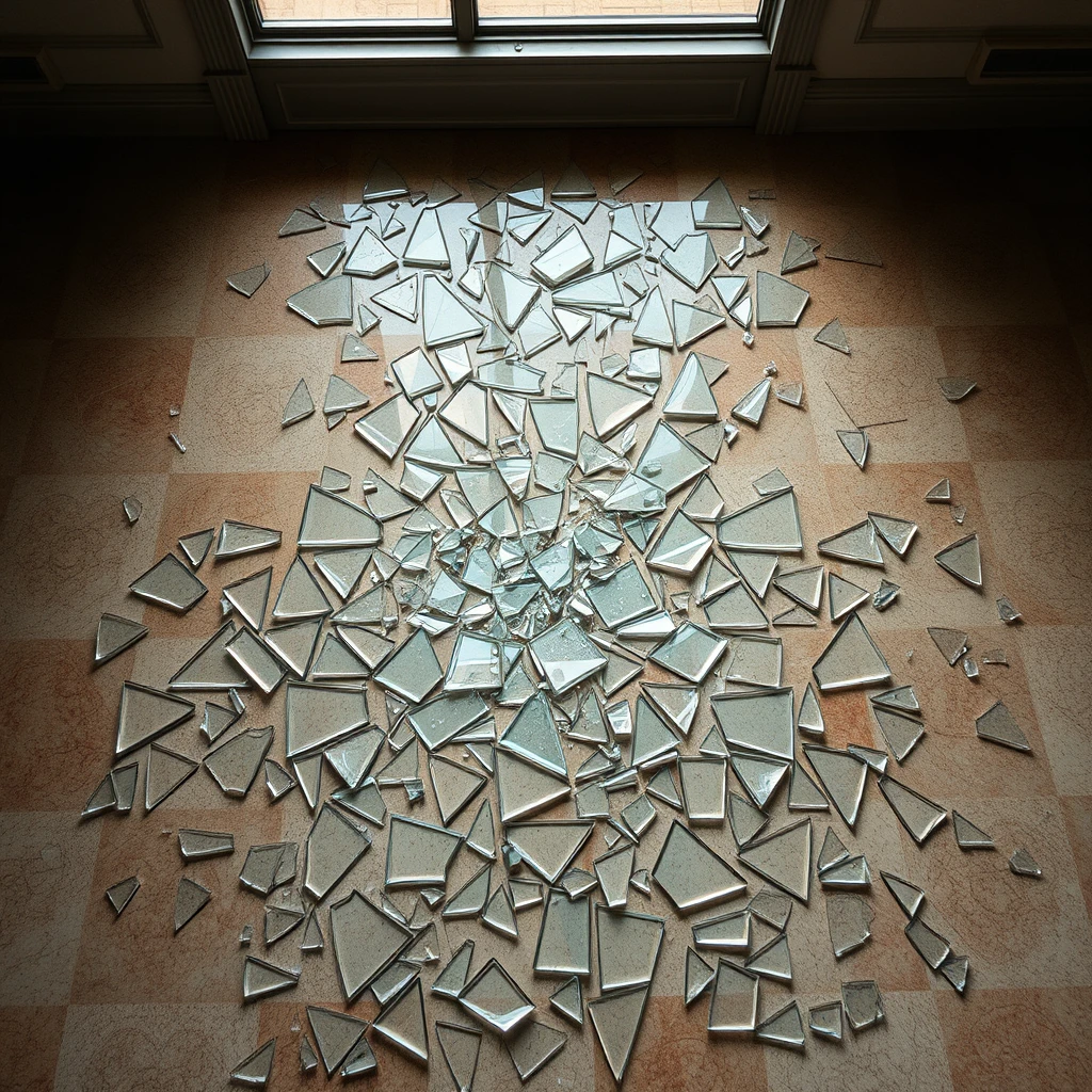 Shattered glass on the floor seen from above - Image