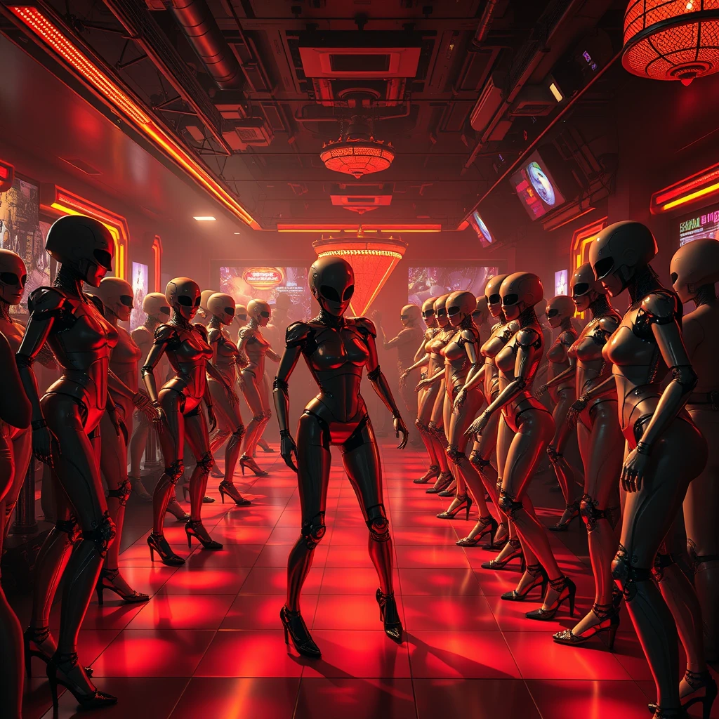 night club dance floor, the night club is occupied exclusively by sexy humanoid robots and androids. - Image