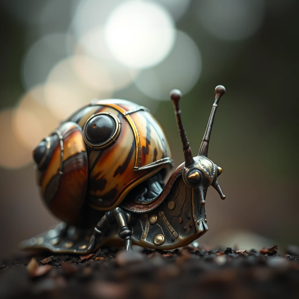 a snail robot, intricately detailed, bokeh