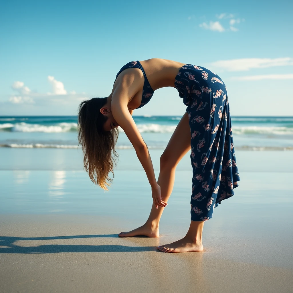 Woman on beach bending over