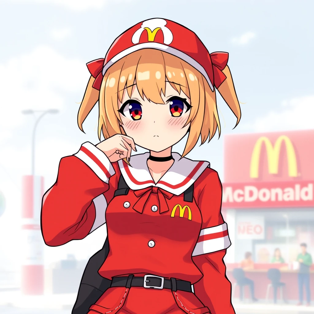 anime girl wearing mcDonalds outfit - Image