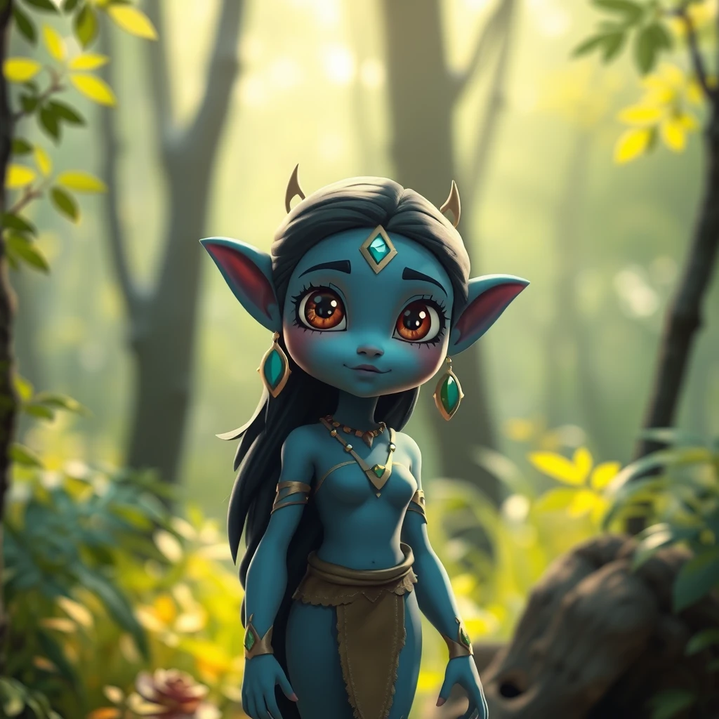 a cute female navi from avatar standing in the forest - Image