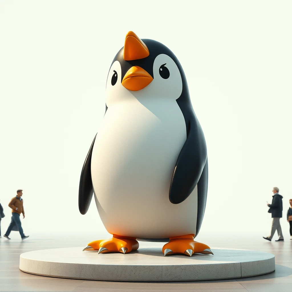 kawaii pengu, in the style of neo-geo, large-scale sculpture, realistic yet stylized, louis, gestural markings, cinestill 50d, animation