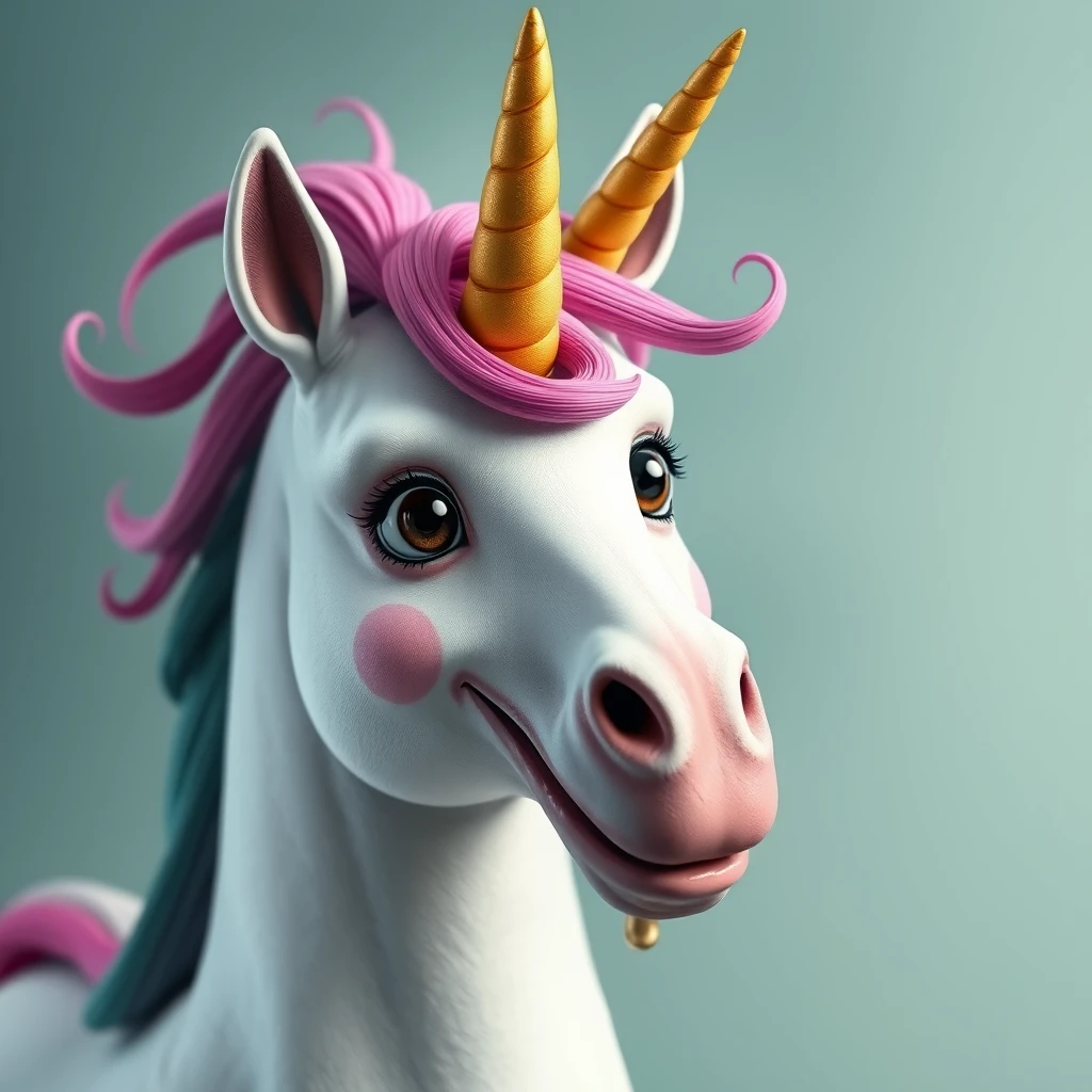 happy unicorn with a turd instead of a horn, smiling, goofy, photorealistic - Image