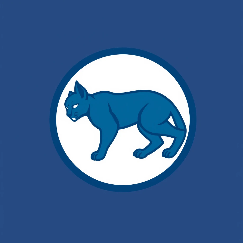 A circle logo of a blue Lynx, outline style logo.