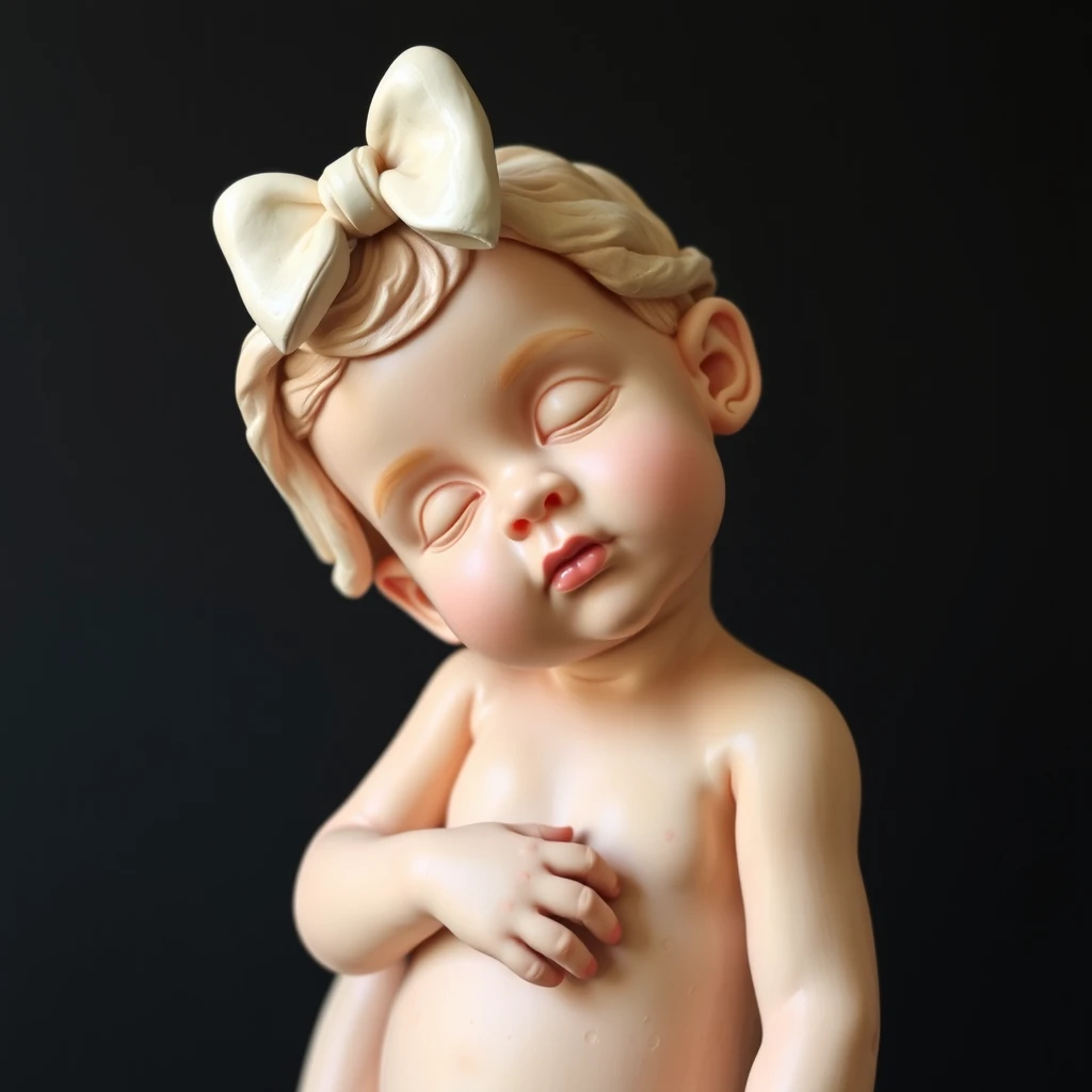 Sculpture of a baby girl in the style of Patricia Piccinini.