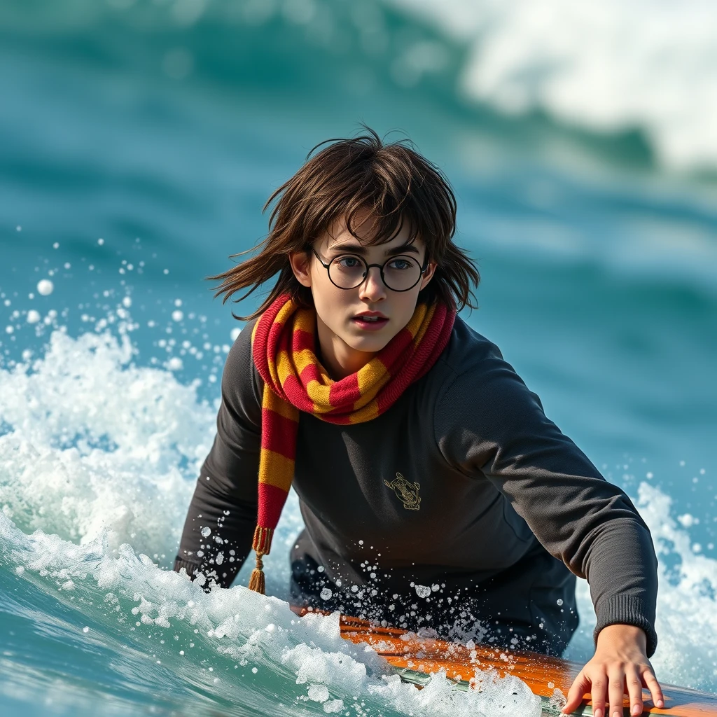 Photo realistic: Harry Potter as a surfer. - Image