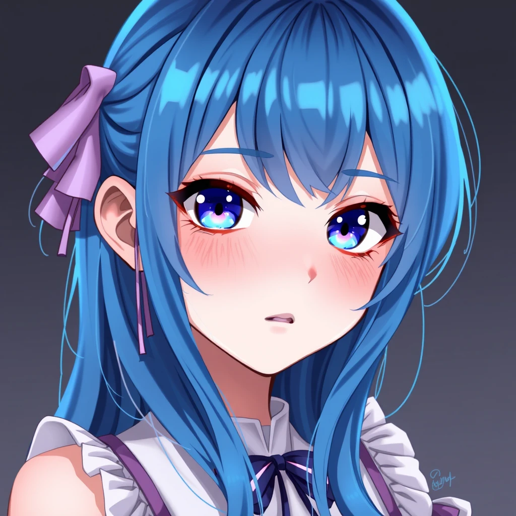 1 girl, seductive eyes, educative look, tenderness, realistic, looking hair, blue hair, 2.5d, BY cian_yo.