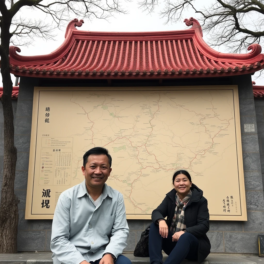 Sitting in front of the Jiangshan Map. - Image