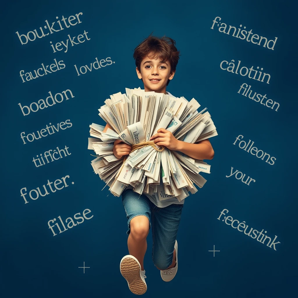 A teenager ran with a bundle of words - Image