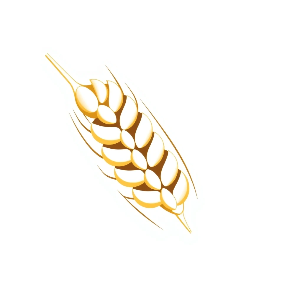 "Simplified illustration technique of a wheat grain in cross-section. White background, minimalist style. Enlarged grain, not a wheat ear, just the grain in cross-section view."