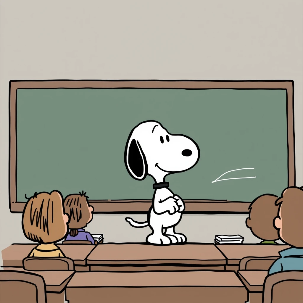 Comic: Snoopy as a teacher in front of the class. - Image