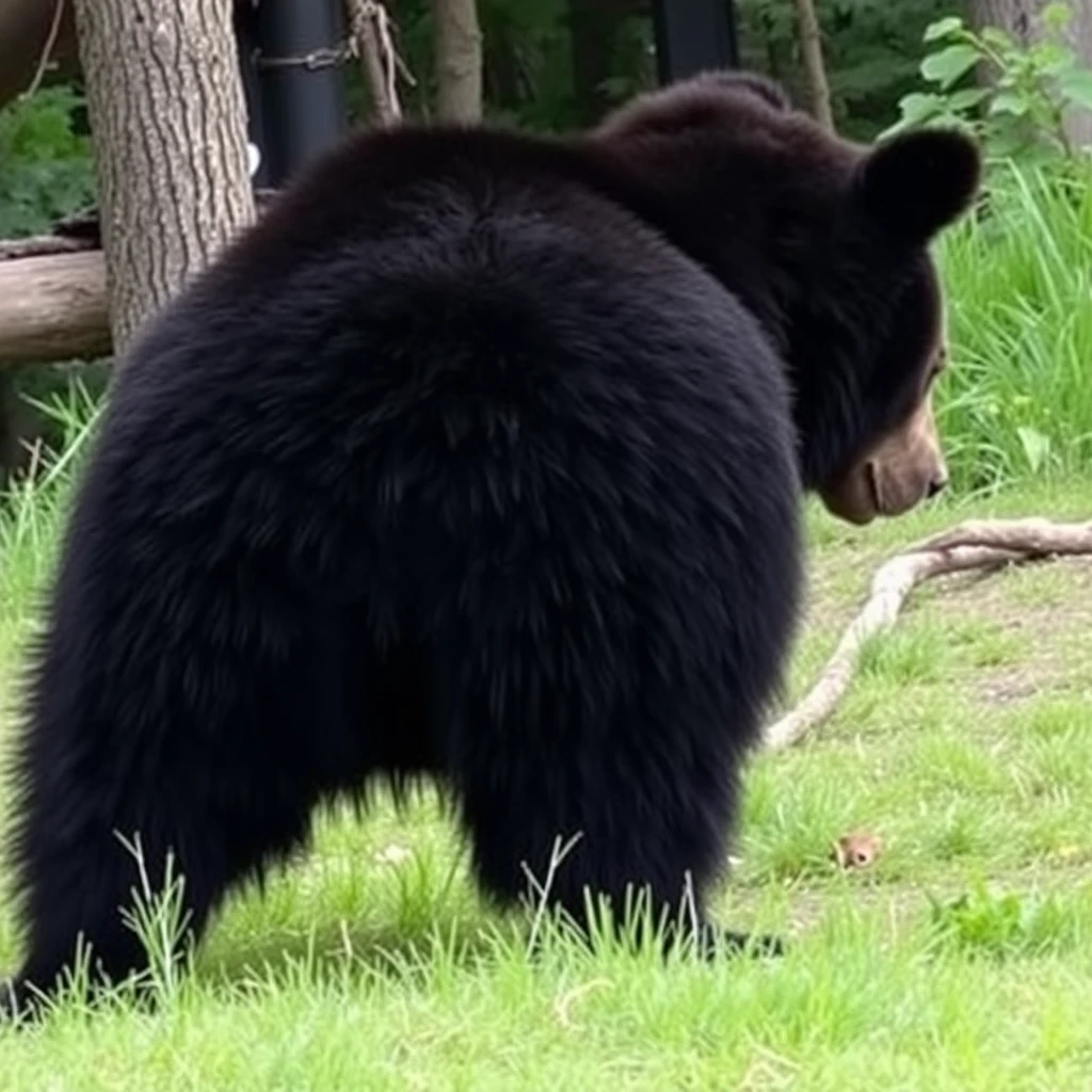 A strong black bear performs a butt shot on a person.