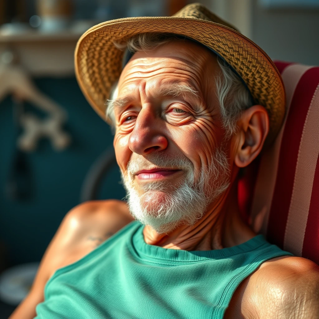 90 year old man tanning - Image