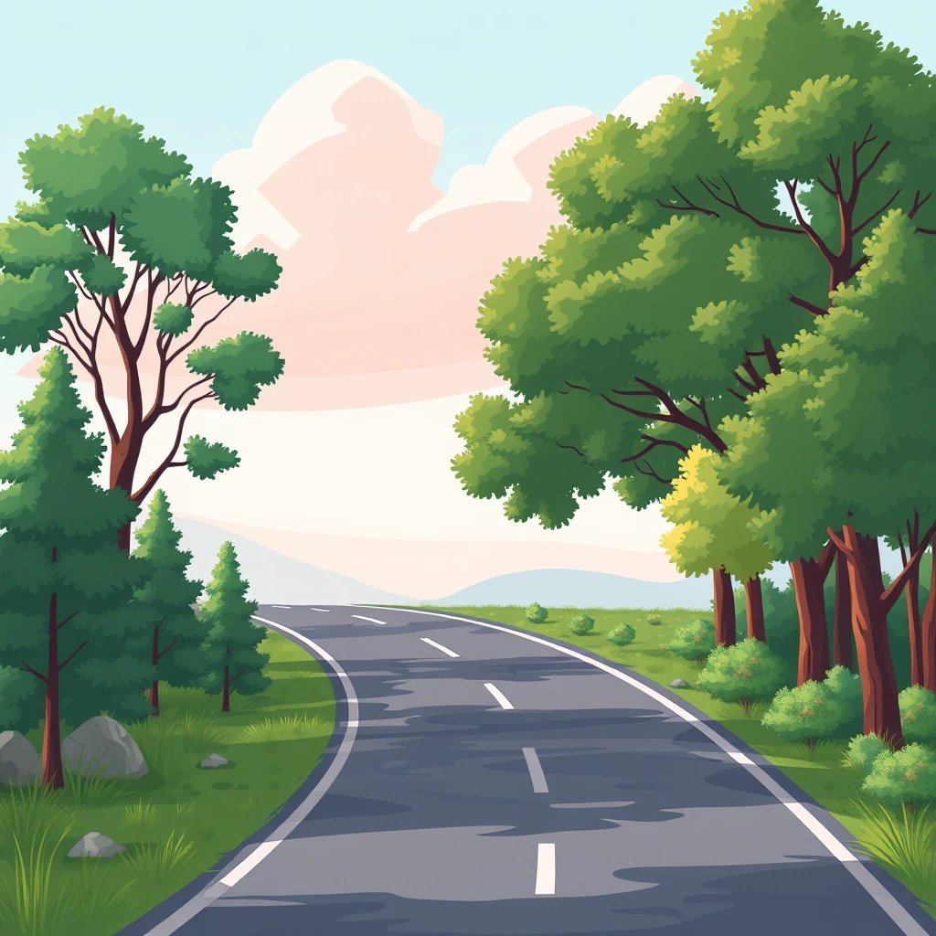 A vector image of an animated road with trees on the right side. Svg background. - Image