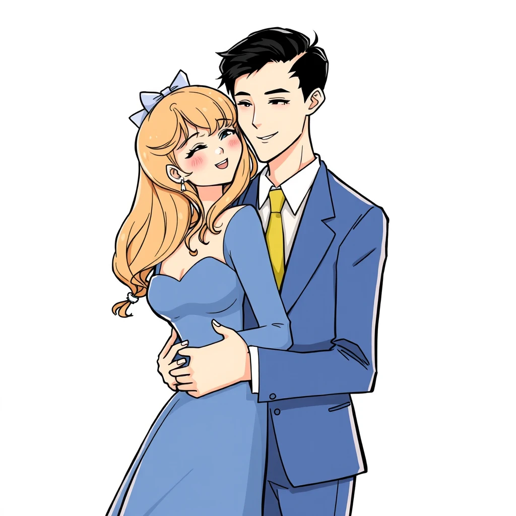 couple, hug, comic lineart, daily life, lolita dress, formal suit, tall and handsome - Image