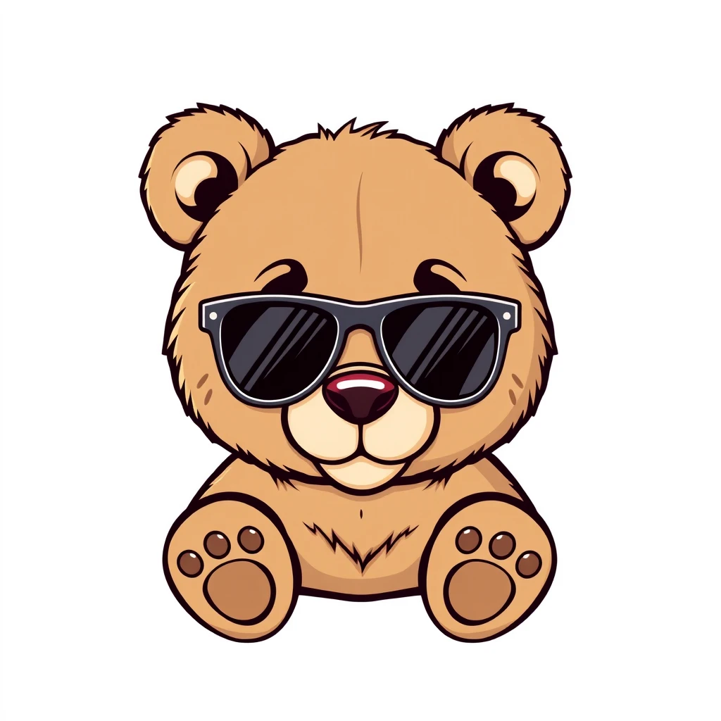 teddy bear wearing sunglass, flat 2d, vector, white background, professional tshirt design vector - Image