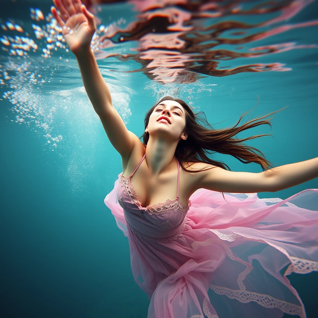 A symbolic portrait: A young woman dancing underwater.