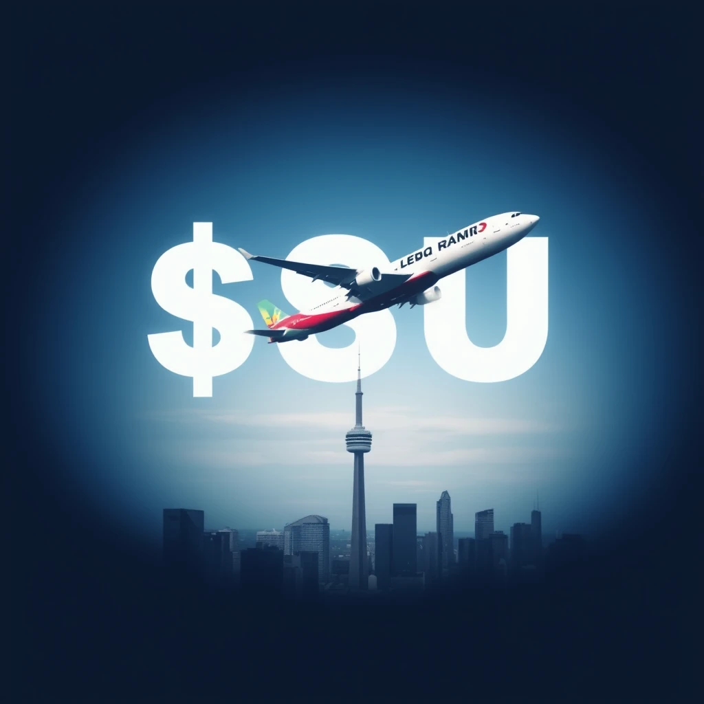 Airplane makes the words $CSU above the Toronto skyline.