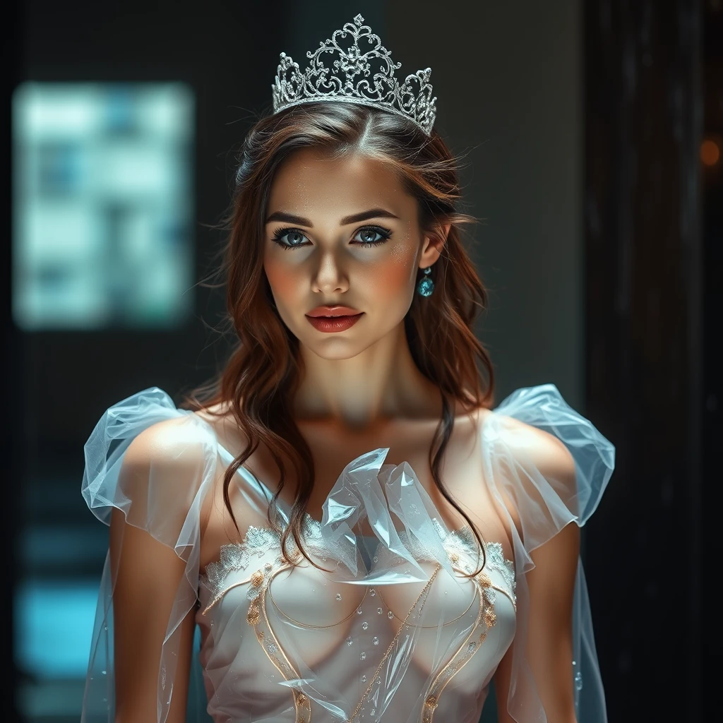 Princess with wet transparent dress