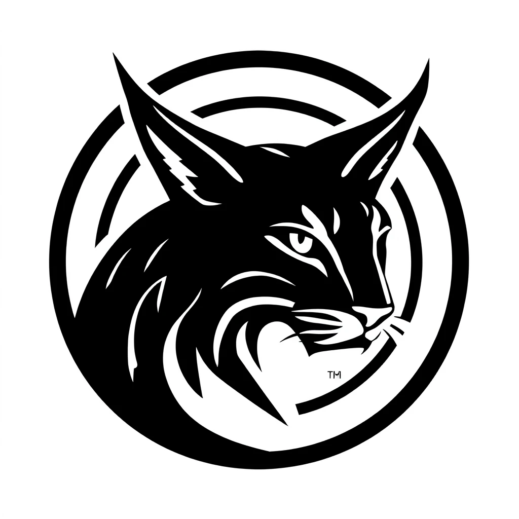 Abstract logo of a lynx, black and white. - Image