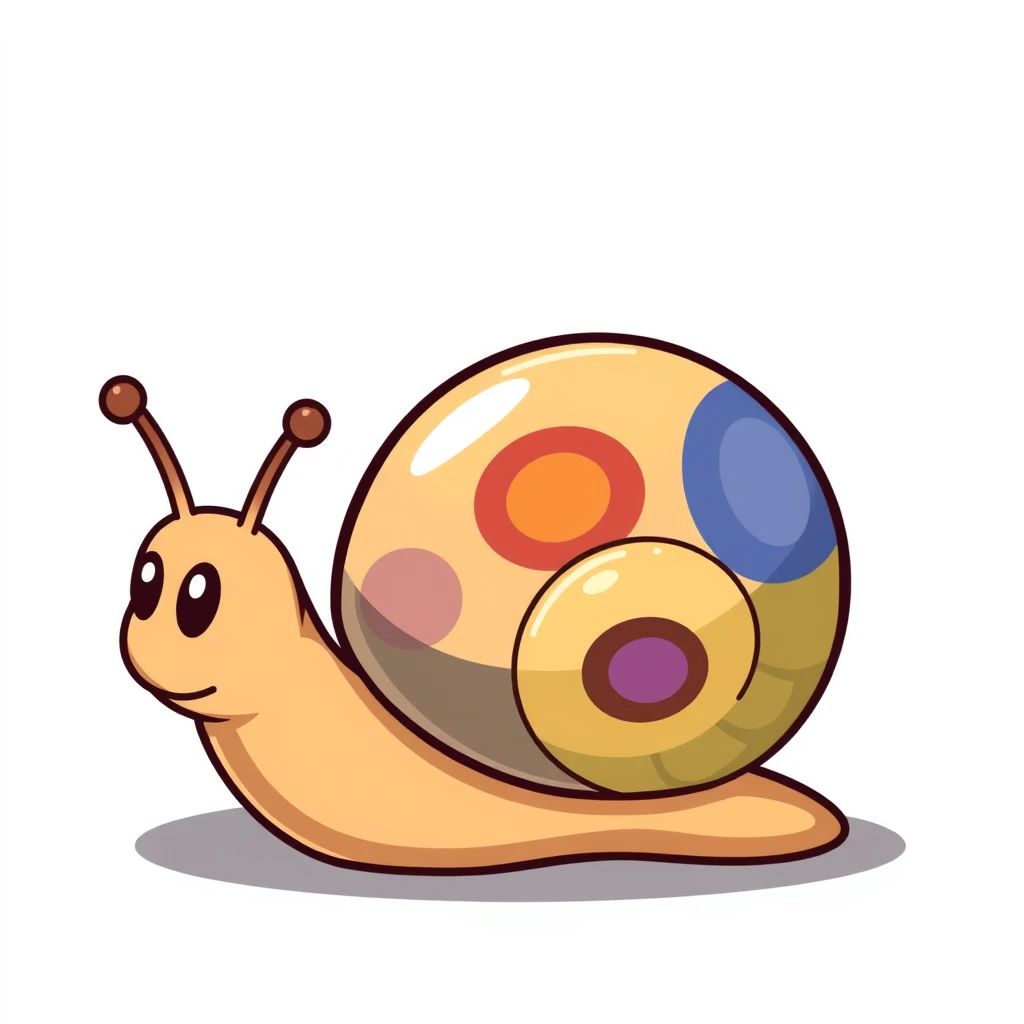 A cartoon image of a snail with a colorful shell.