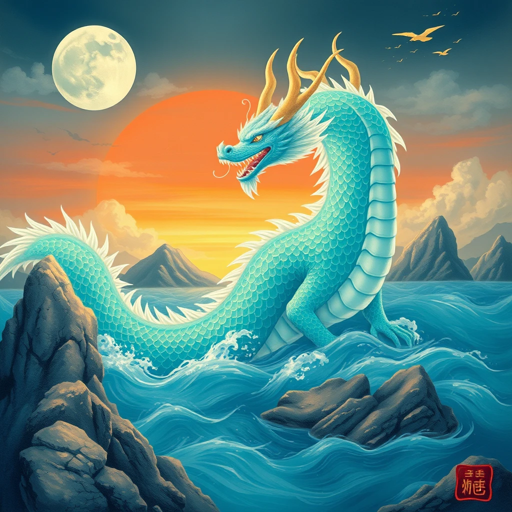 The mythical beast in the Classic of Mountains and Seas, Azure Dragon. - Image