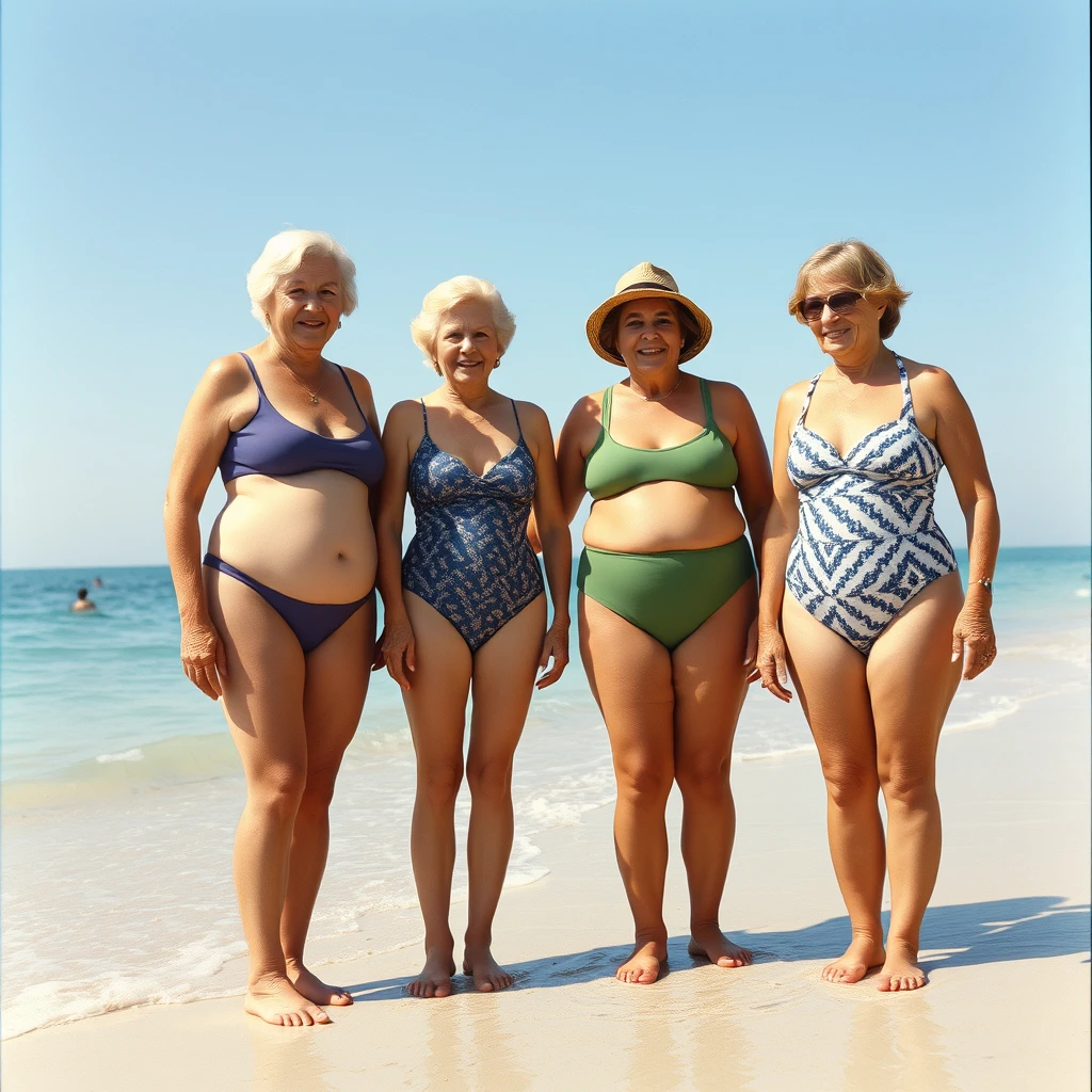 3 old women at the beach in bathing suits - Image