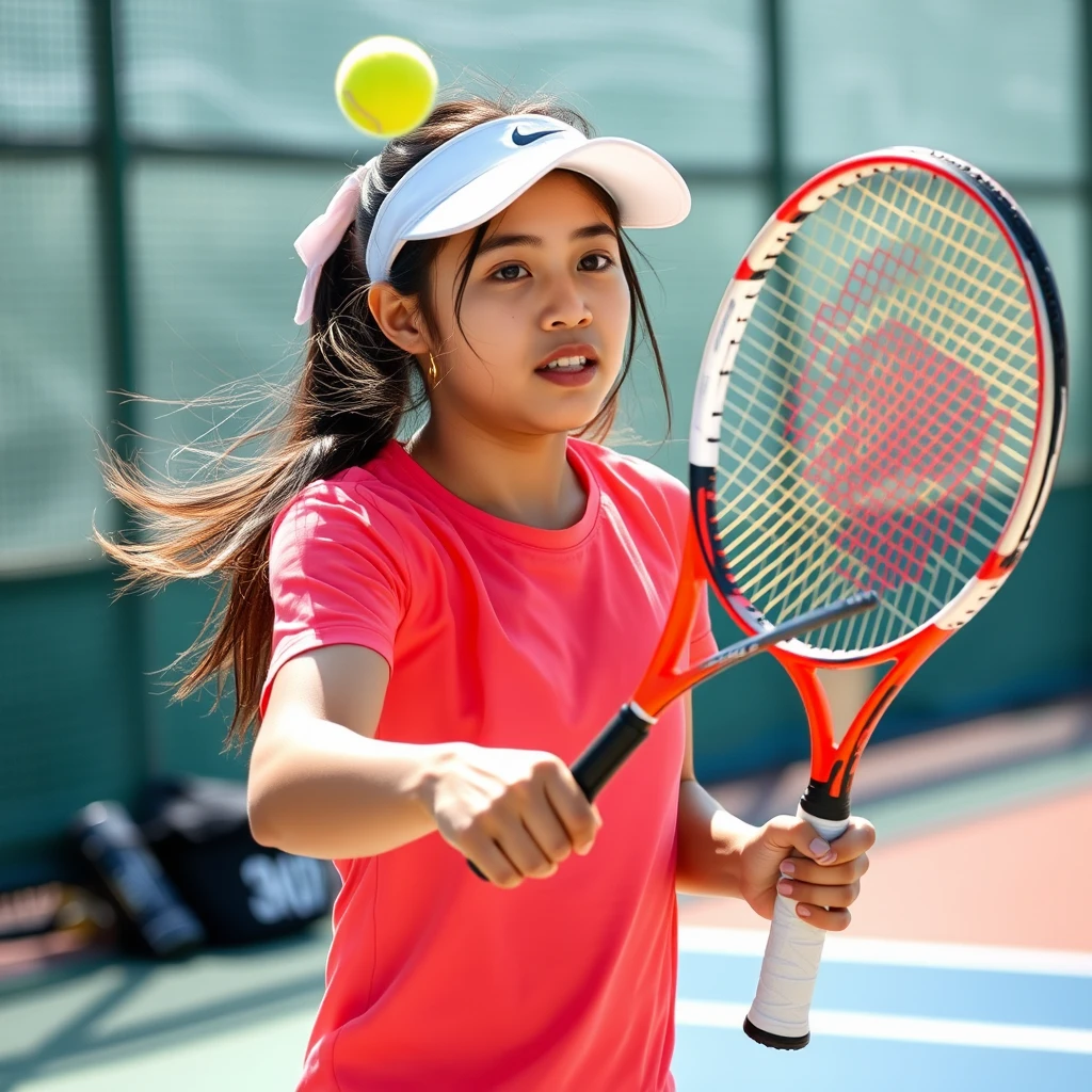 A Chinese girl who is playing tennis.