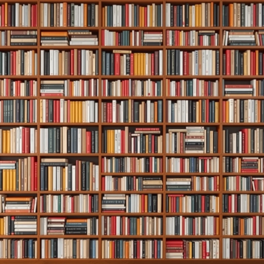 "I need a live streaming background, high resolution, preferably with a wall of books as the background. The colors should not be too bright, and the entire wall should be a bookshelf." - Image