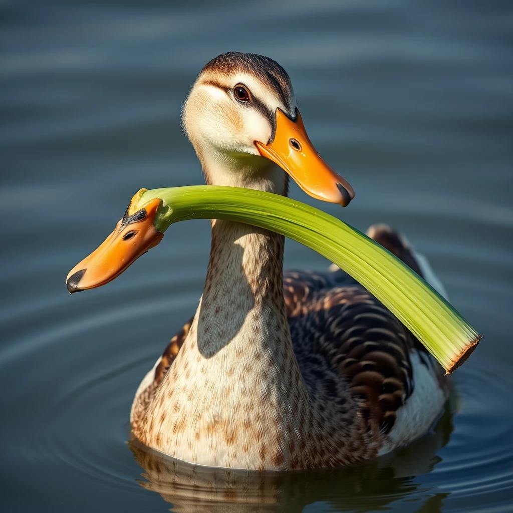 a duck with a leek