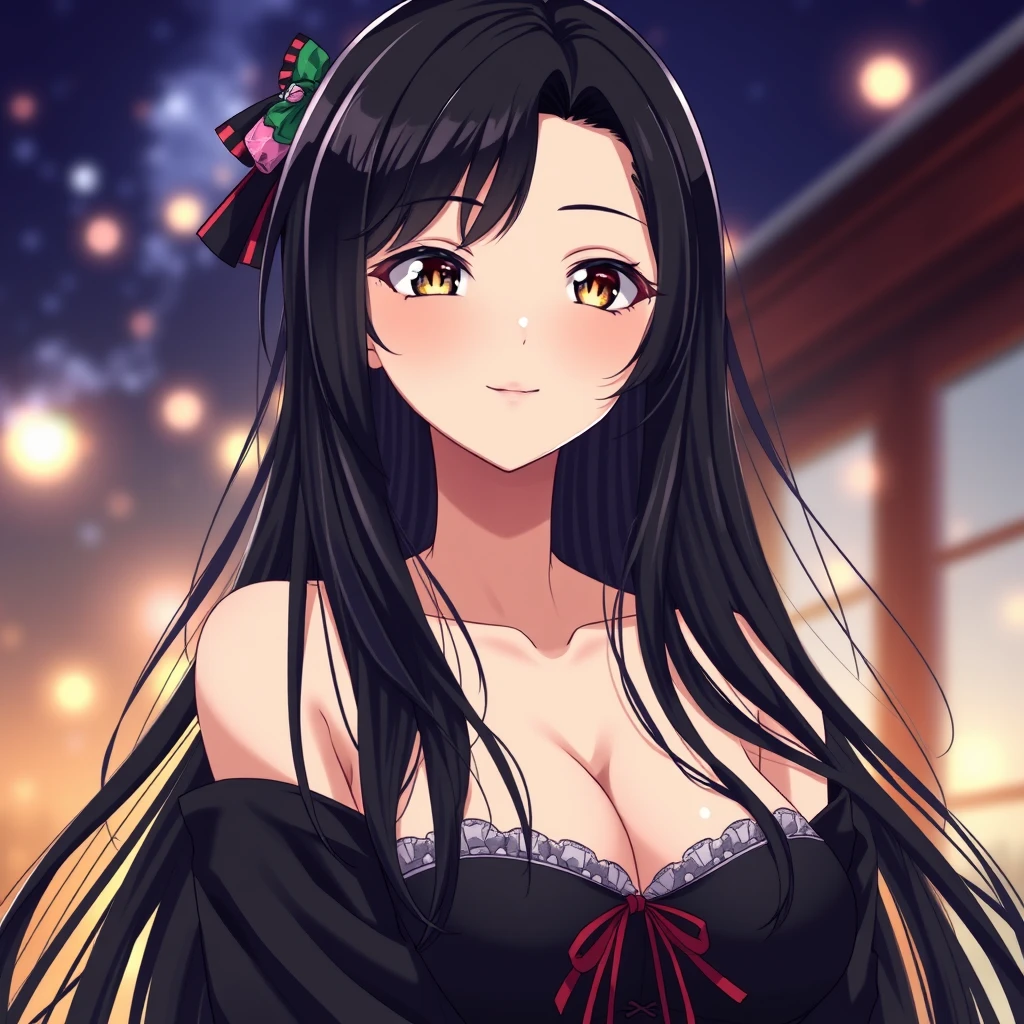 Anime cool, long black-haired beauty H - Image