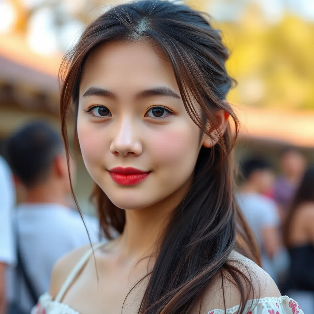 A girl, pretty beautiful, oval face, Chinese, 18 years old, college student, big breasts, summer.