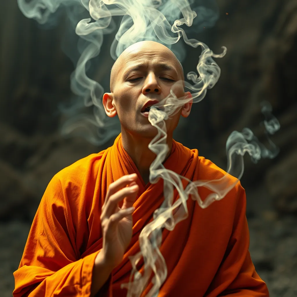 Monk smoking DMT and breaking through to another dimension.