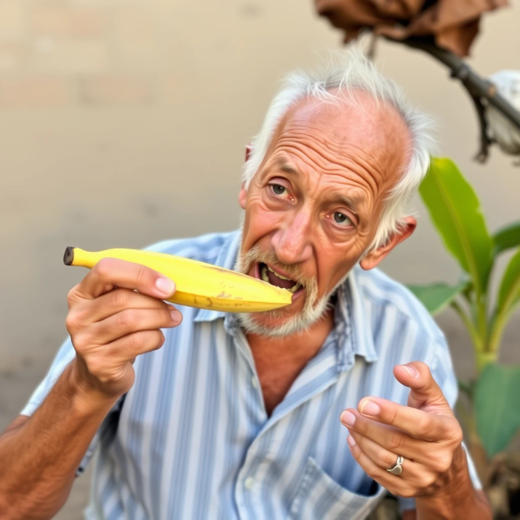 Old man eating a banana - Image