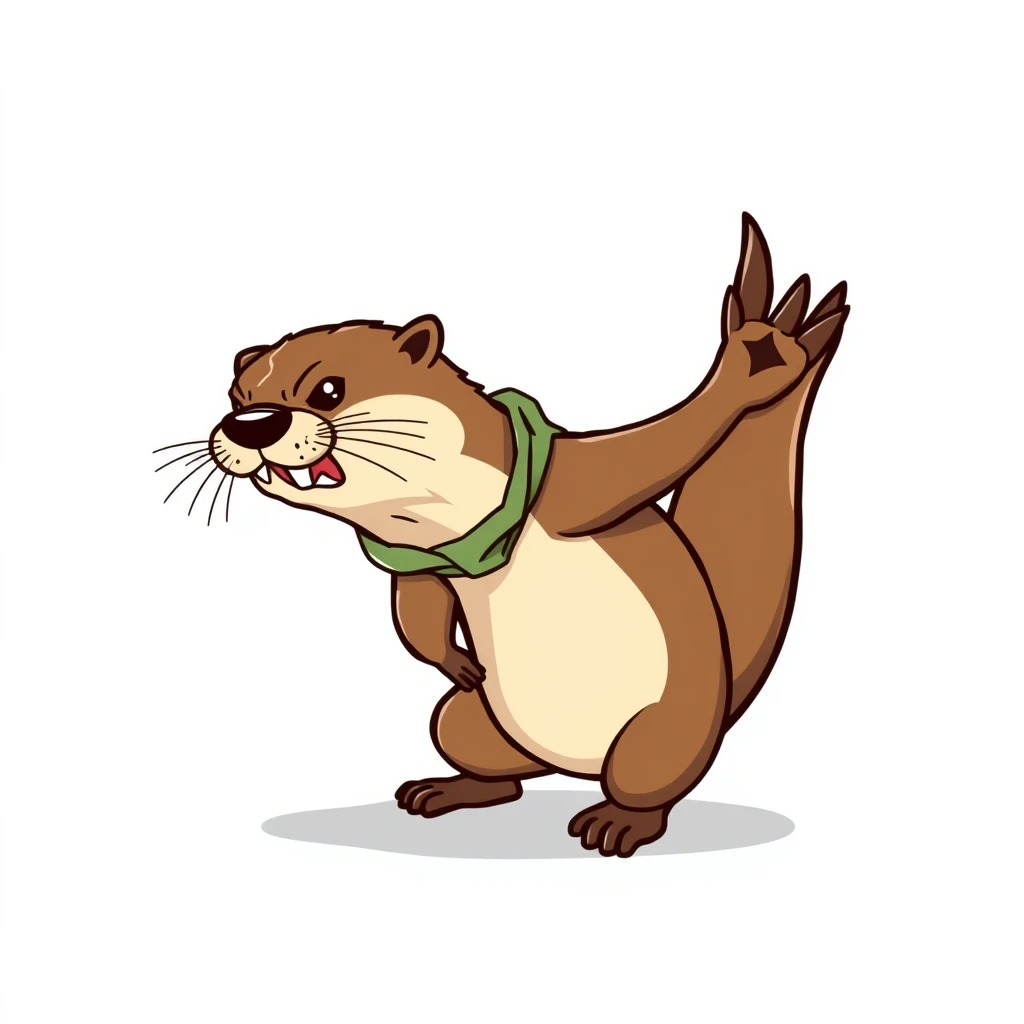 a aggressive otter in homewear, vector sticker, contour, Traditional animation style, adobe illustrator, pure clean bright solid background