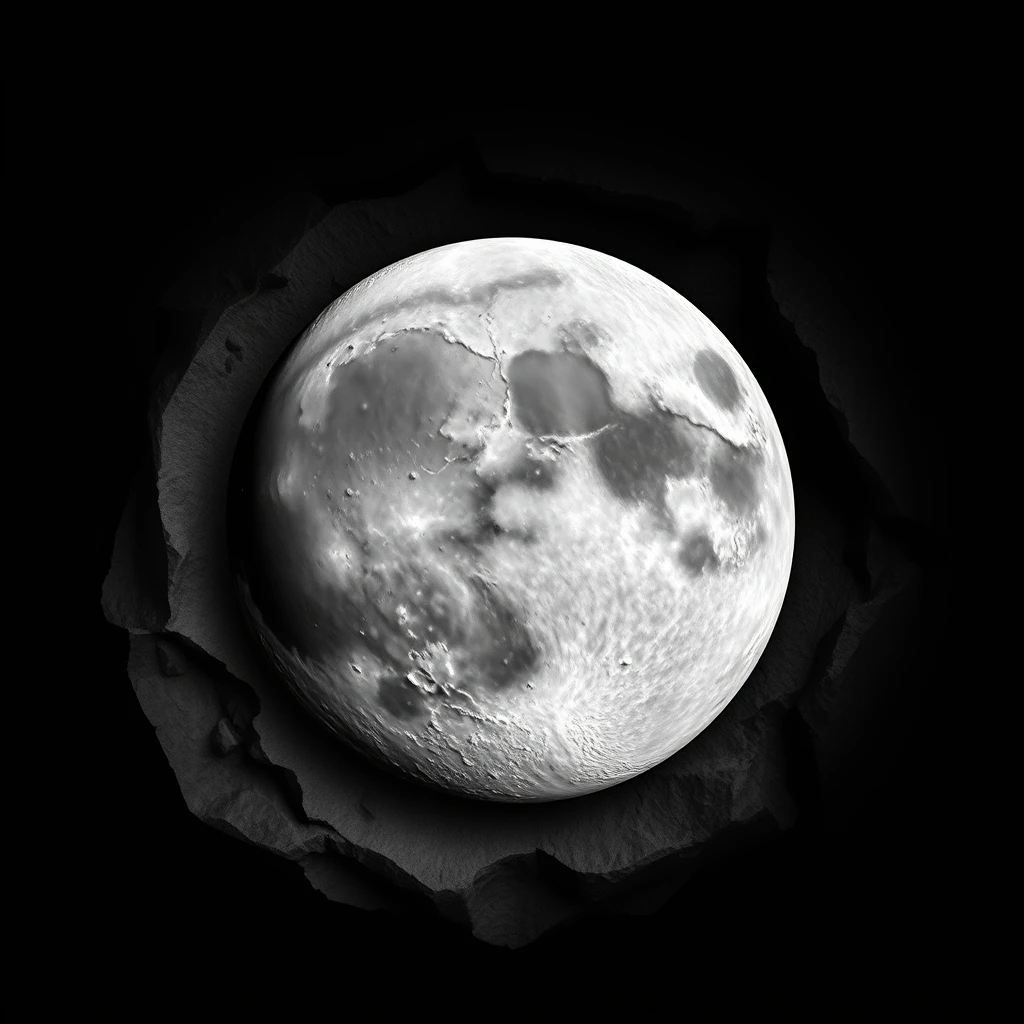 Full Moon,lunar surface,lunar soil texture,(((simple black background))),relief,gypsum sculpture,grayscale,high contrast,high detail,8K, - Image