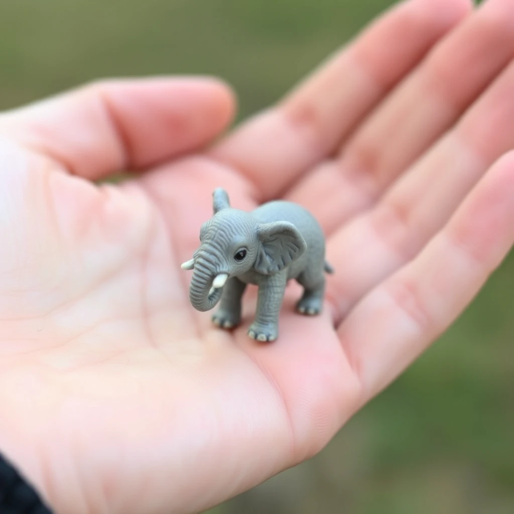 A very small tiny realistic cute animal elephant in a hand.