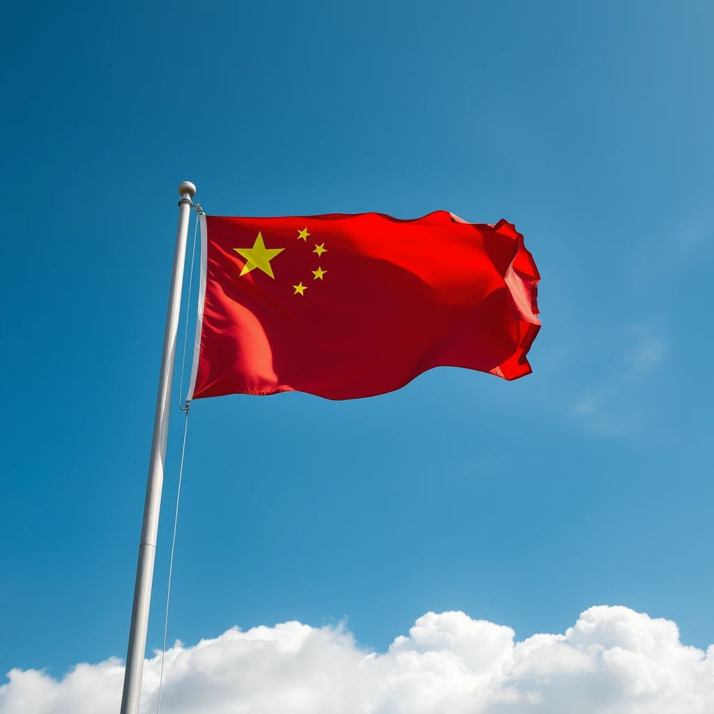 china flag,bule sky, wind, white cloud,
