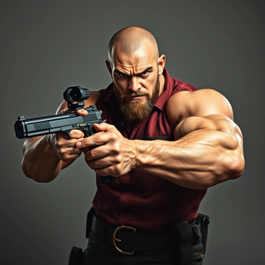 A strong man holding a pistol - Image