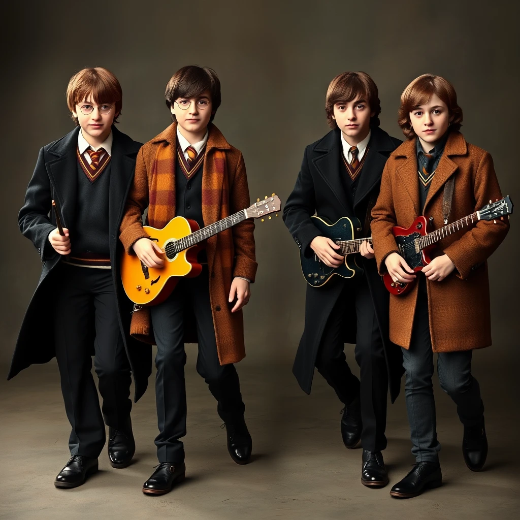 Photorealistic: Harry, Ron, Hermione, and Neville as Beatles. - Image