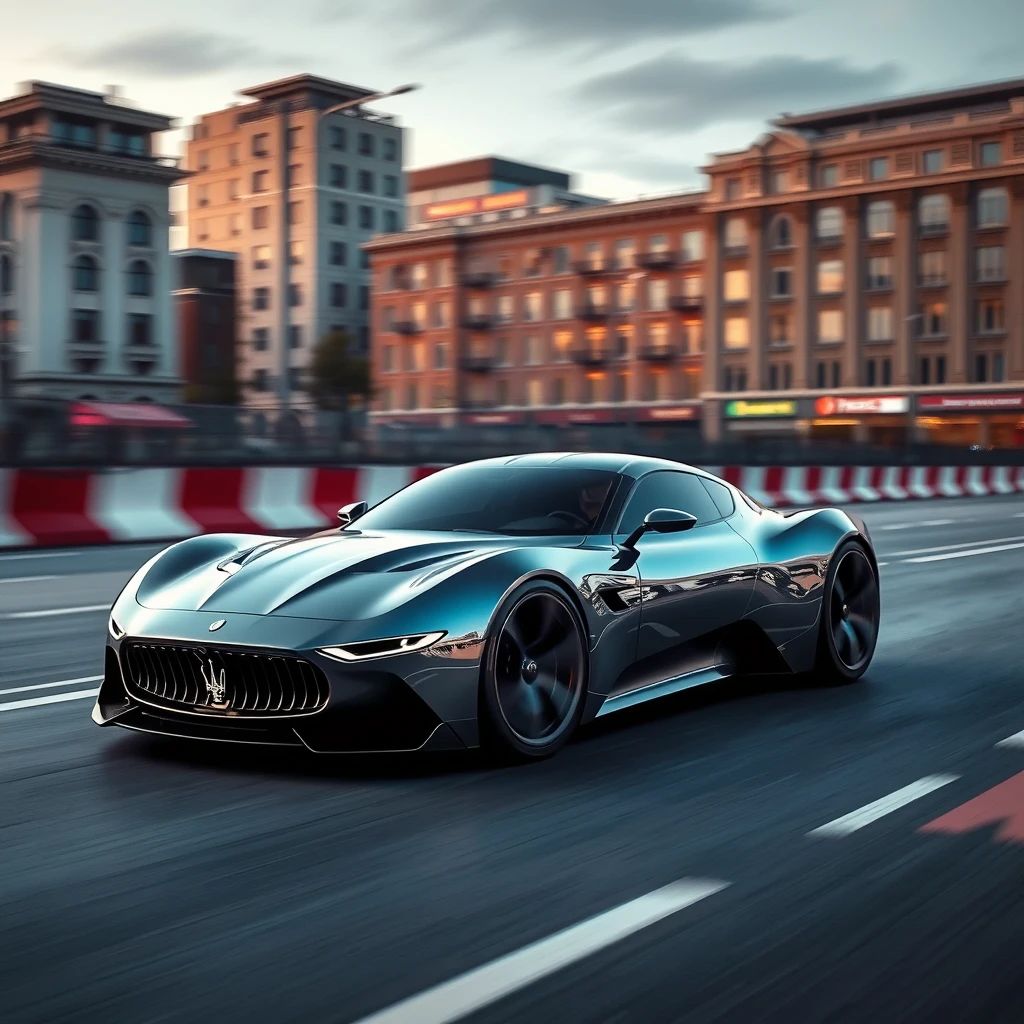 **Maserati MC20 concept car, low to the ground, high definition, city landscape. Speedway** - Image