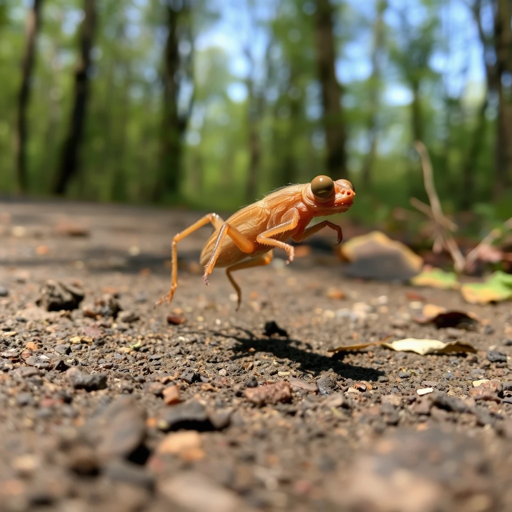 "Flea jumps on an ash path."